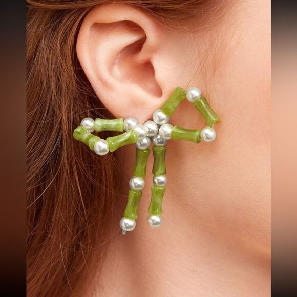 Boho pearl bow earrings M536 - Picture 1 of 5